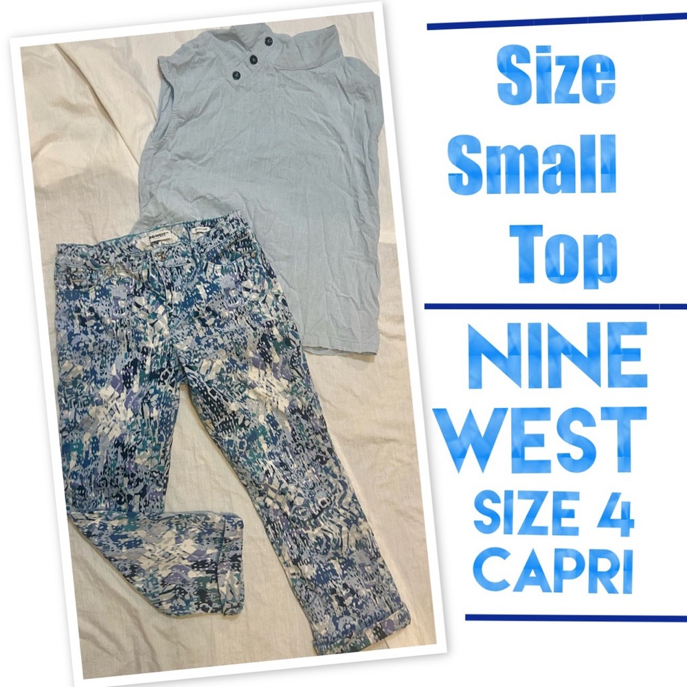 Nine West Blue and White Patterned Pants w/Shirt